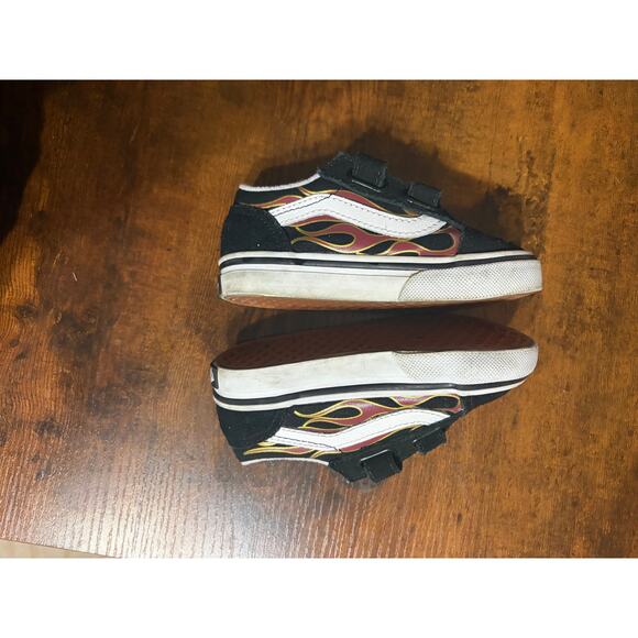 Vans Toddler Old Skool V Metallic Flame Sz 7C Black White Hook& Loop Shoes EUC - Picture 6 of 8